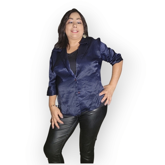 Jean Works & Company Chic Dark Blue Blouse Size L - Picture 12 of 13